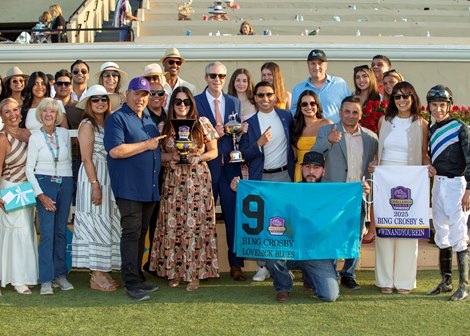Mia Familia ’s Lovesick Blues a jockey Geovanni Franco win the Grade I $400,000 Bing Crosby Stakes Saturday, July 26, 2025 at Del Mar Thoroughbred Club, Del Mar, CA. <br>
Benoit Photo