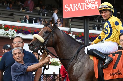 Far Bridge wins the 2025 Bowling Green Stakes at Saratoga Race Course