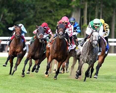 Fionn wins the 2025 Belmont Oaks Invitational Stakes at Saratoga Race Course