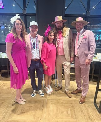 (L-R) Margie Dhunjishah, Ken Kuykendall, Ann Marie Achille, Jayson Werth, and Shawn Kelley at the 2025 Kentucky Oaks