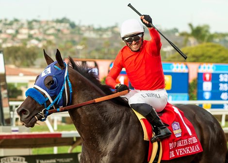 Dr. Venkman and jockey Umberto Rispoli win the Grade II $250,000 Pat O’Brien Stakes Saturday, August 23, 2025 at Del Mar Thoroughbred Club, Del Mar, CA.  <br>
Benoit Photo