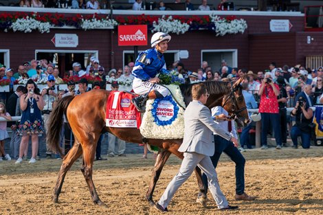 El Cordobes and Flavien Prat win the G1 Sword Dancer , Saratoga Racecourse, Aug. 9th, 2025, Mathea Kelley