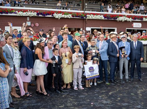The connections of the winning horse Sierra Leone in the winner’s circle after 98th running of The Whitney at the Saratoga Race Course Saturday August 2,  2025 in Saratoga Springs, N.Y.  Skip Dickstein Photo