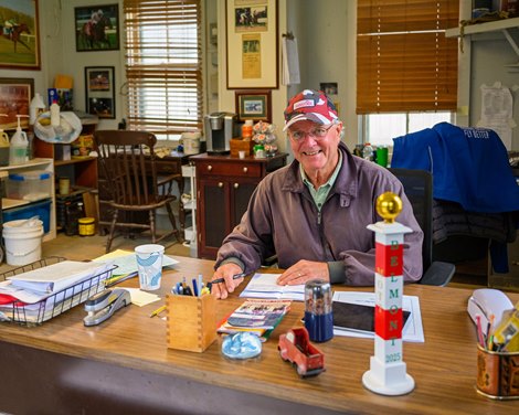 Trainer Bill Mott in his Saratoga office. by the barn