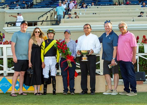 Gimme a Nother and jockey Juan Hernandez win the Grade II, $250,000 John C. Mabee Stakes, Saturday, September 6, 2025 at Del Mar Thoroughbred Club, Del Mar CA.<br>
© BENOIT PHOTO