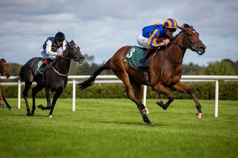 Diamond Necklace ridden by Christophe Soumillon winning the Ingabelle Stakes (Listed).<br>
Irish Champions Weekend.<br>
Leopardstown.<br>
Photo: Patrick McCann/Racing Post<br>
13.09.2028