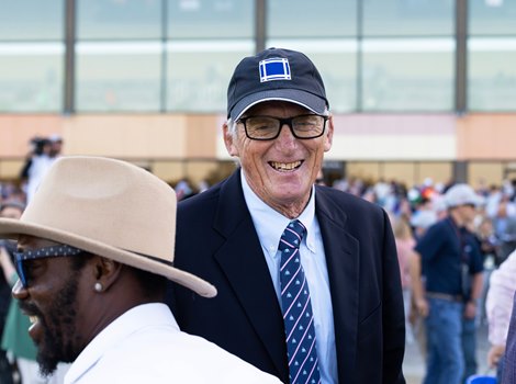 Trainer John Shirreffs smiles after Baeza with Hector Berrios riding won the $1,000,000 Grade I Pennsylvania Derby  at Parx Racing in Bensalem, PA on Saturday September 20, 2025.  Photo by Bill Denver/EQUI-PHOTO.