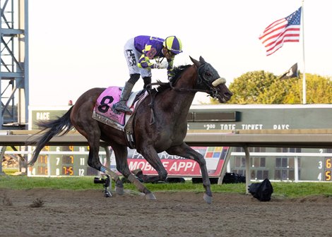 Baeza #8 with Hector Isaac Berrios riding won the $1,000,000 Grade I Pennsylvania Derby  at Parx Racing in Bensalem, PA on Saturday September 20, 2025.  Photo by Taylor Ejdys/EQUI-PHOTO