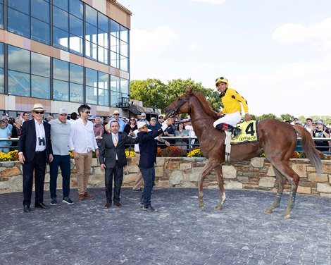 No Bien Ni Mal with Joel Rosario riding won the $200,000 Grade III Greenwood Cup at Parx Racing in Bensalem, PA on Saturday September 20, 2025.  Photo by Bill Denver/EQUI-PHOTO.