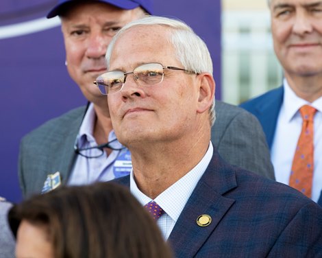 Ned Toffey in the winner’s circle after Ted Noffey with John Velazquez win the Juvenile (G1) at Del Mar Racetrack in Del Mar, CA on October 31, 2025.