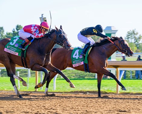 Gin Gin with Luis Saez up wins the Juddmonte Spinster (G1) at Keeneland on Oct. 5, 2025.