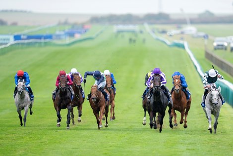 Gewan (James Doyle,right) wins the Dewhurst<br>
Newmarket 11.10.25 Pic: Edward Whitaker