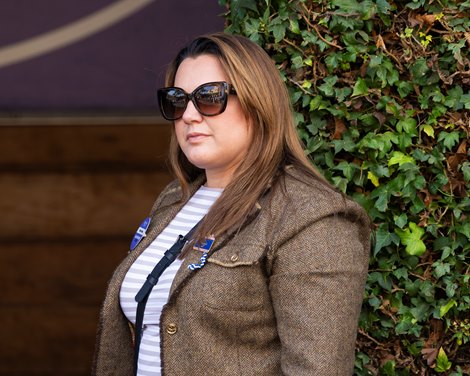 Cherie DeVaux in the paddock before the Thoroughbred Aftercare Alliance Stakes at Del Mar Racetrack in Del Mar, CA on October 31, 2025.