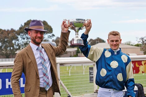 Jimmysstar wins the 2025 C F Orr Stakes at Caulfield Racecourse ridden by Ethan Brown and trained by Ciaron Maher