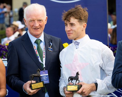(L-R): Willie Mullins and Dylan McMonagle in the winner’s circle after Ethical Diamond wins the Turf (G1T) at Del Mar Racetrack in Del Mar, CA on November 1, 2025.