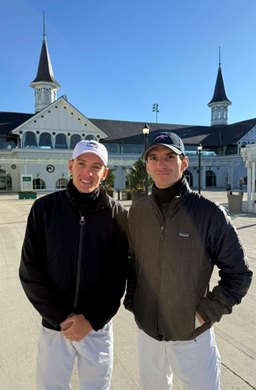 Jockeys Dylan (left) and Luan Machado at Churchill Downs