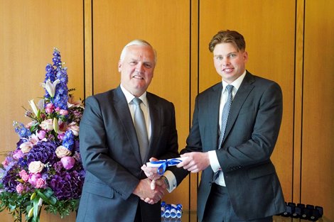 Harrison Everett (right) receiving his diploma from Godolphin Ireland Managing Director Joe Osborne