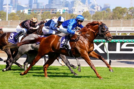 Tentyris wins the 2026 Black Caviar Lightning Stakes at Flemington Racecourse<br>
ridden by Damien Lane and trained by Anthony & Sam Freedman