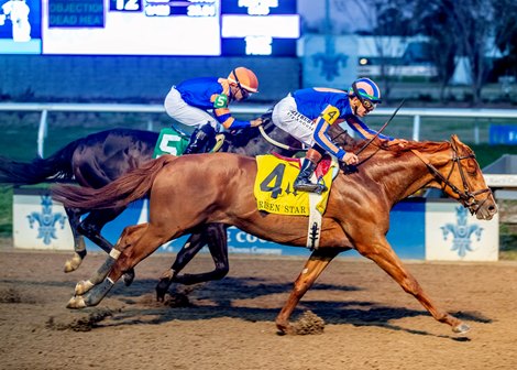 2-14-2026 Paladin, with  Tyler Gaffalione aboard, wins the 54th running of the grade II Risen Star Stakes at Fair Grounds Racecourse in New Orleans, LA. Hodges Photography /Lou Hodges, Jr.