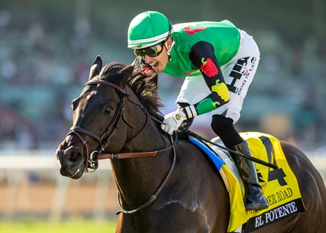 My Way Racing’s El Potente and jockey Hector I. Berrios win the Grade III $100,000 Thunder Road Stakes Saturday February 7, 2026 at Santa Anita Park, Arcadia, CA.  The seven-year-old is trained by Dan Blacker and gave jockey Berrios his 600th career win.  Benoit Photo