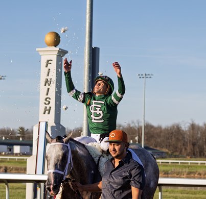 Fulleffort (Liam's Map-Callmethesqueeze by Awesome Again) wins the Gr. 3 Jeff Ruby Steaks with Irad Ortiz Jr. for trainer Brad Cox and owners St. Elias Stable and Starlight Racing.