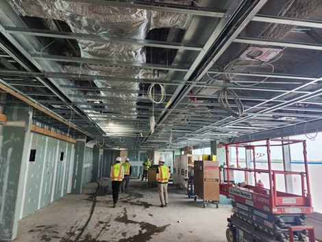 Workers continue to make progress on the new grandstand