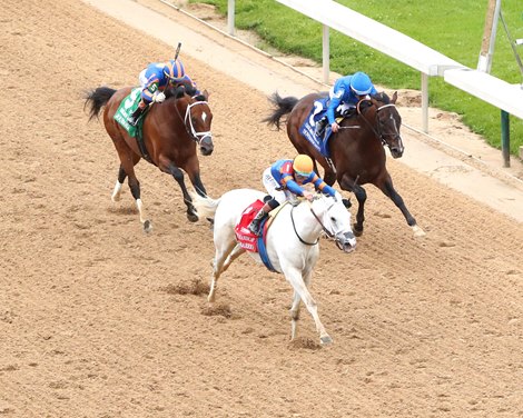 White Abarrio wins the 2026 Oaklawn Handicap at Oaklawn Park