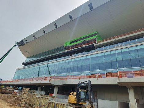 As of April 28, workers have made significant progress on the new Belmont Park grandstand