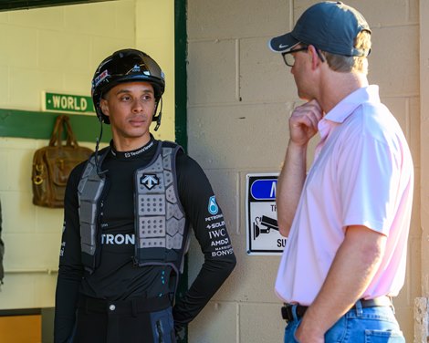 (L-r): Jaime Torres and trainer Riley Mott Training at Churchill Downs on April 23, 2026.