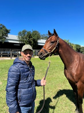 Nelson Arroyo with Hip 822, a colt by Jack Christopher at the OBS Spring Sale