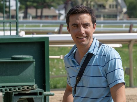 Miguel Clement at the Oklahoma Training Center adjacent to the Saratoga Race Course in Saratoga Springs, N.Y.  oversees his trainees May 2026.  Photo  by Skip Dickstein