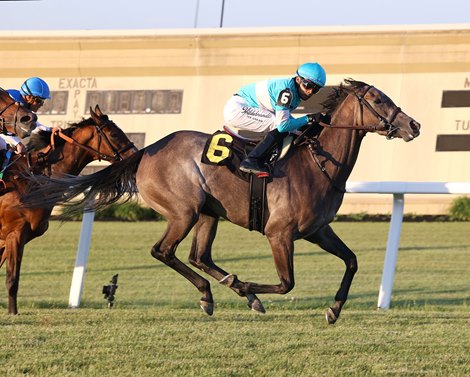 Bandiagara #6 with Manuel Franco riding won the $150,000 Penn Oaks at Penn National Racecourse on Friday May 29, 2026.  Photo By Nikki Sherman/EQUI-PHOTO.