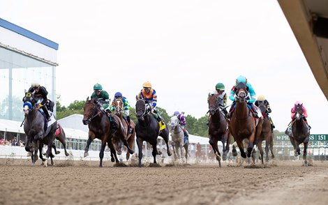 Napoleon Solo #10 (L) with Paco Lopez riding leads the field past the grandstand enroute to viceoty in the $2,000,000 Grade I Preakness Stakes at Laurel Racecourse on Saturday May 16, 2026. Photo By Bill Denver/EQUI-PHOTO