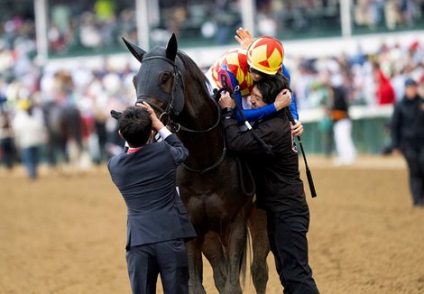 Ryusei Sakai in congratulated after winning the Churchill Downs, presented by Ford (G1), aboard T O Elvis at Churchill Downs in Louisville, Ky., on May 2, 2026.