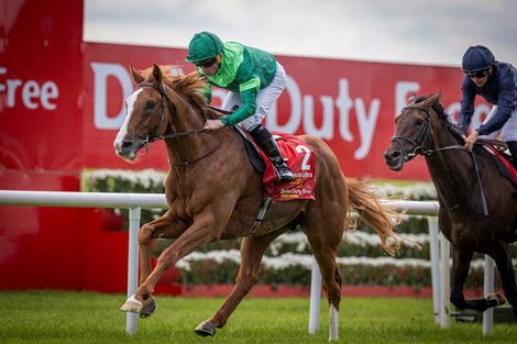 Benvenuto Cellini (Ryan Moore) winning the Irish Derby. The Curragh. Photo: Patrick McCann/Racing Post 28.06.2026