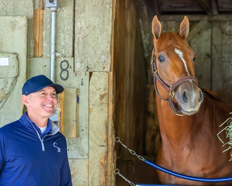 Chad Brown with Emerging Market<br>
Training at Saratoga and the Oklahoma track in Saratoga Springs, N.Y., on June 3, 2026.