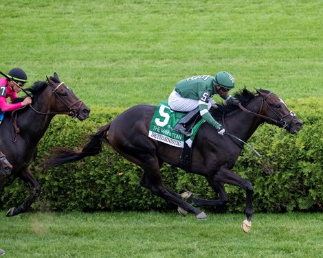 Deterministic with Kendrick Carmouche wins the Resorts World Casino Manhattan (G1) at Saratoga in Saratoga Springs, N.Y., on June 6, 2026.