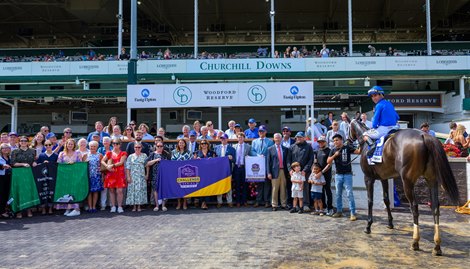 Trophy presentation Immersive with Irad Ortiz Jr., wins the Fleur de Lis (G2) at Churchill Downs on June 27, 2026.