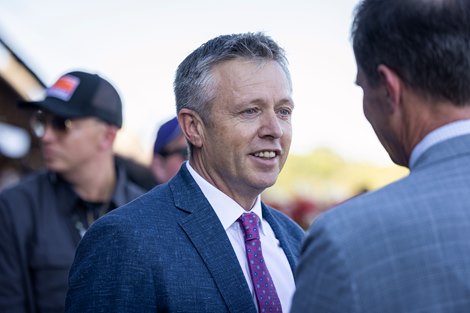 Ron Moquett after Hymn wins the 2026 Forego Stakes at Saratoga Race Course