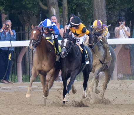My Gun's Loaded with jockey Manny Franco, left draws up next to beaten favorite Counting Stars on the way to the win in the 146th running of The Alabama Presented by Keeneland Sales GI at the Saratoga Race Course Saturday Aug.22, 2026 in Saratoga Springs, N.Y.