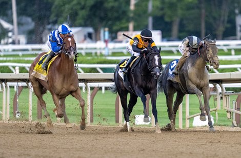 My Gun's Loaded with jockey Manny Franco, left draws up next to beaten favorite Counting Stars on the way to the win in the 146th running of The Alabama Presented by Keeneland Sales GI at the Saratoga Race Course Saturday Aug.22, 2026 in Saratoga Springs, N.Y.