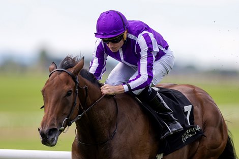 Sun Goddess and Ryan Moore wins the Moyglare Stud Stakes Gr.1. Irish Champions Festival day 2. The Curragh. Photo: Patrick McCann/Racing Post 13.09.2026.