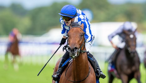 Highwayman (Saffie Osborne) wins the St Leger Doncaster 12.8.26 Pic: Edward Whitaker